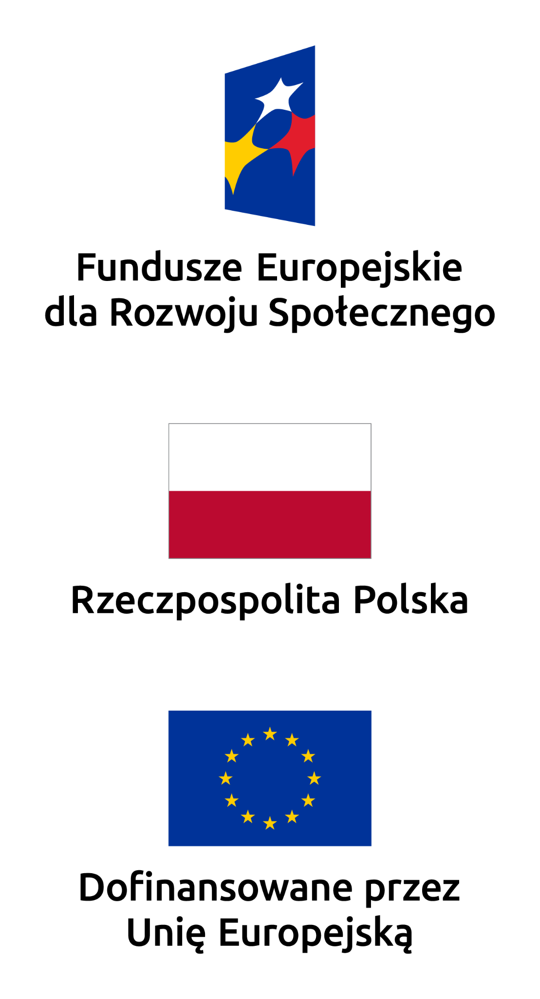 Fundusze Europejskie dla Rozwoju Społecznego; Rzeczpospolita Polska; Dofinansowane przez Unię Europejską — znaki ułożone pionowo